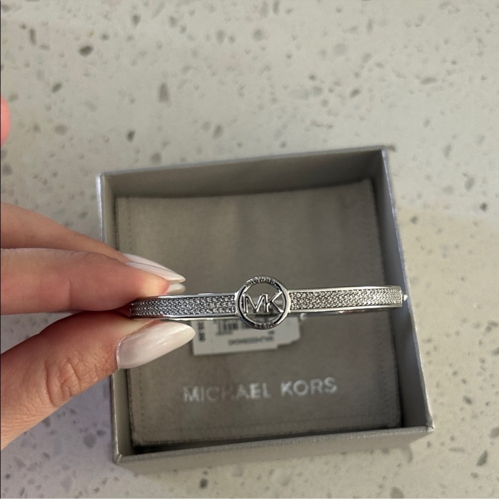Michael Kors Silver MK Circle Bangle Bracelet